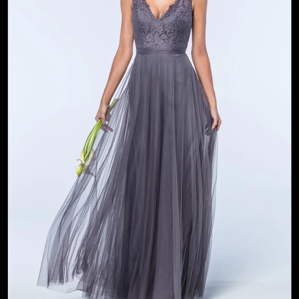 Vera Wang Charcoal Lace Maxi Dress